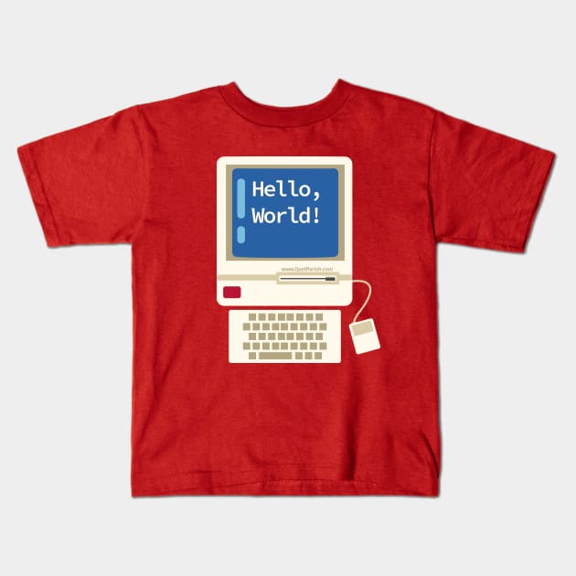 Hello World Vintage Desktop Computer Kids T-Shirt by quelparish